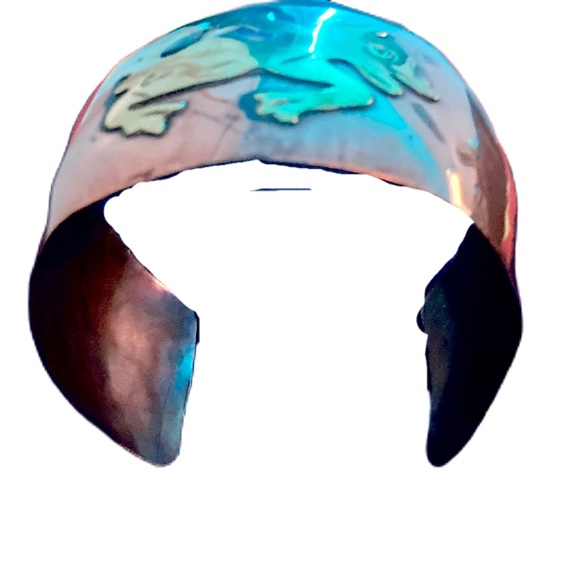 Vintage Wide Cuff Mexican Copper Brass Abalone Shell Bracelet - Picture 5 of 5